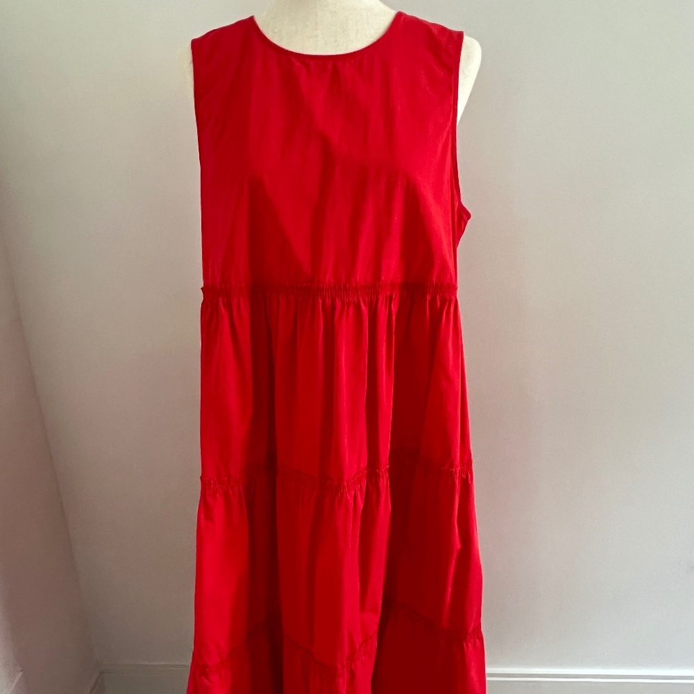 Madewell tiered Maxi Dress, Red, sleeveless, size Large